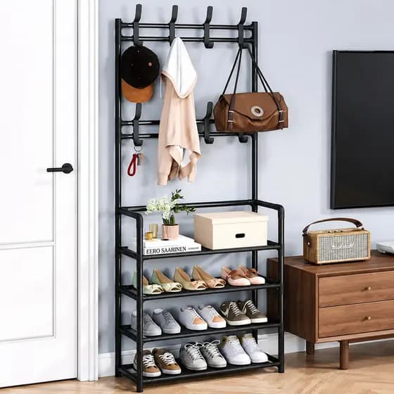 Arara 4/5 Andares Multiuso c/ Sapateira, Cabideiro e Suporte p/ Roupas, Tênis e Closet Quarto
