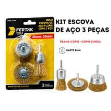Escova de Aço Circular para Limpeza Escova com Haste 6mm Kit 3 Pçs Escova Aço para Furadeira Fertak