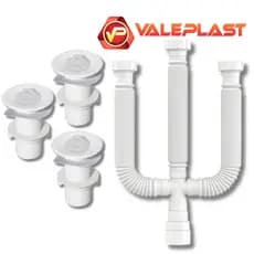 Sifão Sanfonado Triplo Ajustável Branco + 3 Válvulas Pia Tanque de PVC Branco Cifao Triplo + Válvula