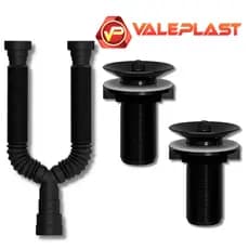 Sifão Sanfonado Duplo Flexível Válvula de Pia Tanque/Lavatório PVC Preto S/Ladrão Abs Sifão Valvula