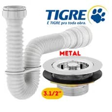 Sifão Sanfonado Multiuso Tigre + Válvula Pia Cozinha Americana Metal Cromado 1.1/2'' Cifão Cozinha