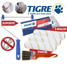 Rolo Antirespingo/Antigota Suporte de rolo 23cm Garfo Trincha2'' Kit Pintura Tetos/Paredes Kit Tigre