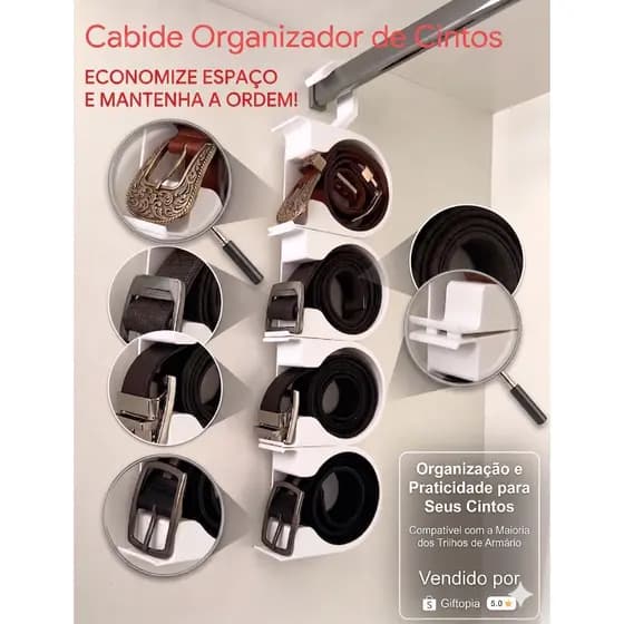 Cabide Organizador De Cintos Modular Personalizável Suporte Para Guarda-Roupas E Armário