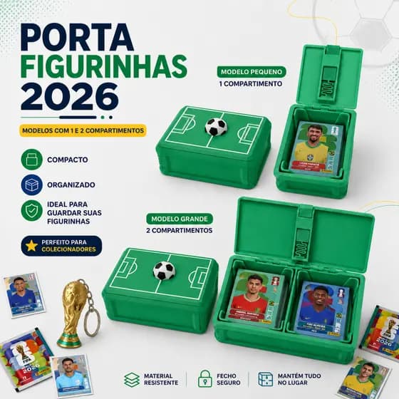 Caixa Organizadora para Figurinhas Futebol + Porta Cards | Álbum Copa e Cards Colecionáveis