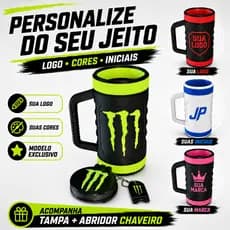Porta Lata Personalizado com Logo Nome ou Iniciais + Tampa e Abridor Chaveiro