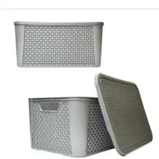 cesto caixa organizador de plastico rattan tp + alça cinza