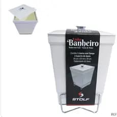 SUPORTE PORTA PAPEL HIGIÊNICO DE PISO ARAMADO CROMADO COM LIXEIRA  PRETO/ BRANCA 60X20CM 6,5L