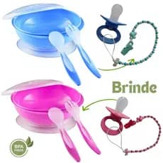Kit Refeição Infantil Prato Com Ventosa + Tampa + Talheres