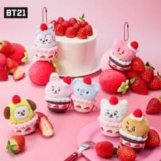 BTS BT21 Bolo de Morango Boneca de Pelúcia Festa Boneca Bolsa Pingente Chaveiro de Pelúcia