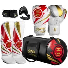 Kit Muay Thai Infantil Luva + caneleira + bolsa + bucal + bandagem Super Hero Olimpo Esportes