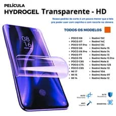 Película PREMIUM Hidrogel Transparente  TODOS OS MODELOS X8 X7 X6 14C 15C - REDMI - NOTE
