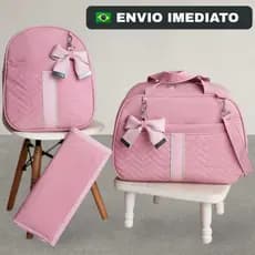 Bolsa Maternidade Menina Menino 3 Peças Laço Faixa Mala Grande Mochila Trocador Térmico/Impermeável