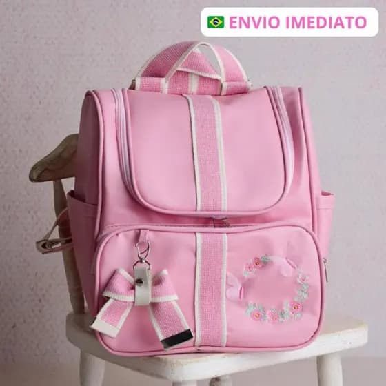 Mochila Maternidade Multiuso Bordado da Borboleta Térmica Impermeável Faixa e Laço Bolsa Mamãe Bebê