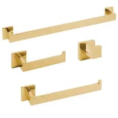 Kit Acessórios Para Banheiro Inox Premium Dourado Ouro Brilhante 4 Peças
