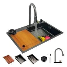 Cuba Gourmet Premium Cascata Torneira Para Cozinha Inox304 Quadrada 60X46 Com Lavador de Copo Tábua