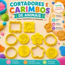 Kit Cortadores e Carimbos de Animais para Massinha e Biscoito Confeitaria , Infantil, Festa de aniversário, lembrancinha