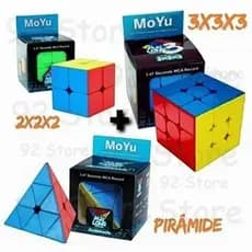 Kit 3 Cubo Mágico Original Moyu 2x2x2+3x3x3+Pirâmide Profissional Regulado