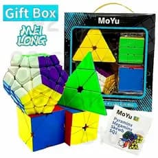 Kit Box Cubo Mágico MoYu Megaminx + Pyraminx + Skewb + Square-1 Stickerless Original Profissional