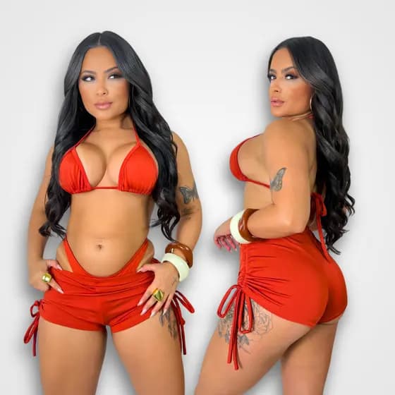 Conjunto Trikini Biquíni 3 Peças com Short Saída de Praia Asa Delta com Forro