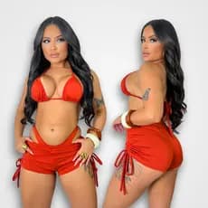 Conjunto Trikini Biquíni 3 Peças com Short Saída de Praia Asa Delta com Forro