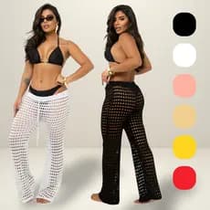 Calça Feminina Tricô Crochê Saída de Praia Feminino Moda Praia