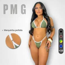 Biquíni de Fita Fio Dental Cortininha Premium para Marquinha sem Bojo com Forro e Regulagem Lateral Moda Verão
