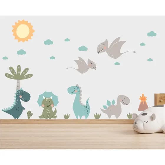 Adesivo de Parede Infantil Dinossauros e Nuvens Decoração Quarto Bebê - infantil
