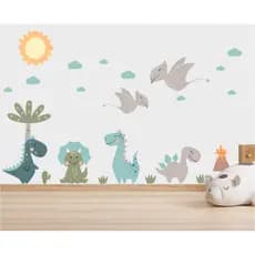 Adesivo de Parede Infantil Dinossauros e Nuvens Decoração Quarto Bebê - infantil