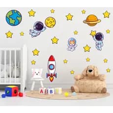 Adesivo De Parede Decorativo Astronauta Foguete Estrelas