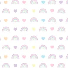 Kit 126 Adesivos Decorativos Arco-íris + Corações Coloridos Quarto Menina Tons Pastéis