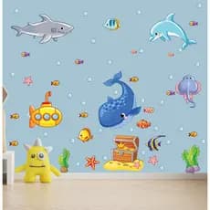 Adesivo de Parede Infantil - Fundo do Mar - Peixes - Bolhas - Quarto - Bebê - Menino - Menina