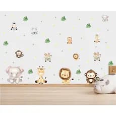 Adesivo Safari Baby - Animais Safari + Bolinhas - Papel de Parede Infantil