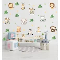 Adesivo de Parede Animais Safari / Bolinhas- Papel de Parede Infantil -Adesivo  Infantil Safari Baby