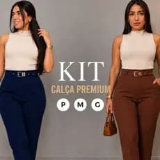 Kit 2 Calças Femininas Alfaiataria Cintura Alta Social Premium  Executiva com Cinto Elegante