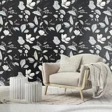 Papel de Parede  Floral Preto 5 METROS x 45CM Adesivo Autocolante para Sala, Quarto