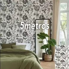 Papel de Parede 3D Floral Preto Boboreta METROS x 45CM Adesivo Autocolante para Sala, Quarto