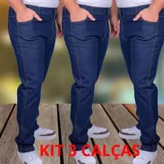 Kit 3 Calças Masculina Azul Escuro Preto Calca Jeans Trabalho Lycra Elastano