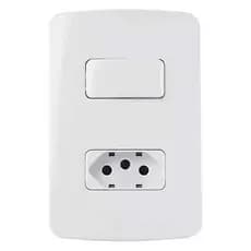 Tomada 10A + 1 Interruptor Simples Conjunto 4x2 Branco Brilhante - MarGirius