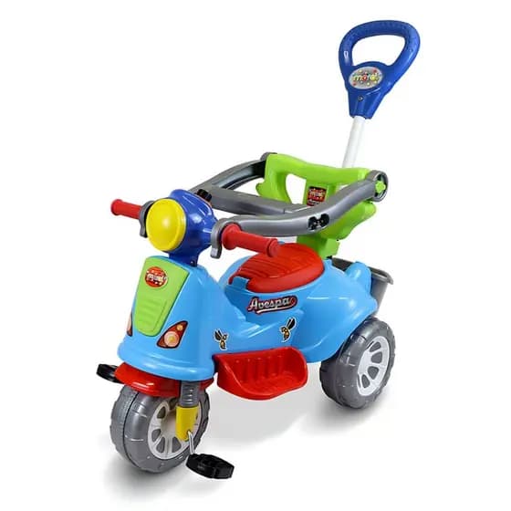 Motoca Avespa Maral Triciclo Infantil Com Haste de Empurrar Completo Velocipede Proteção Lateral