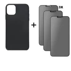 Kit 4em1 Case Preta + 3X Película de Vidro 3D Privacidade Para iPhone 11 12 13 14 15 16 17 Pro Max