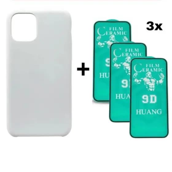 Kit 4em1 Case Branca + 3X Película Cerâmica iPhone 11 12 13 14 15 16 Pro Max - CSTech