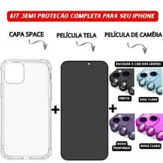 Capa Space + Vidro 3D Privacidade + Película Câmera Colorida iPhone 11 12 13 14 15 16 Pro Max - CSTech