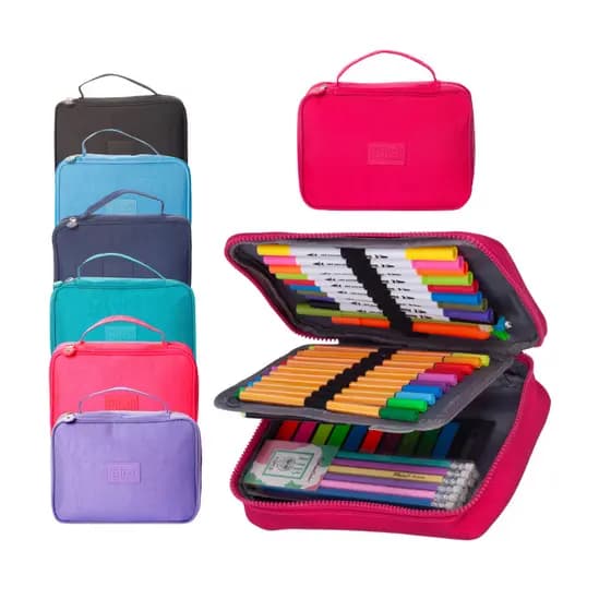 Estojo Box 100 Pens com Elásticos/ Estojo Escolar / Necessaire Com Alça e Divisórias / Estojo MakeUp