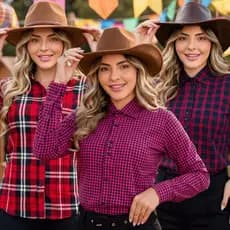 Camisa Xadrez Feminina Manga Longa Country Sertaneja Risca de Giz São João Boiadeira P ao G3