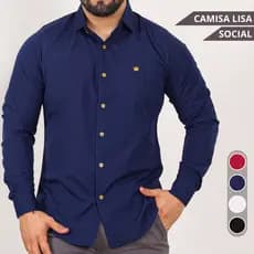 Camisa Social Masculina Manga Longa Tricoline SlimFit Elastano Casual Formal Premium