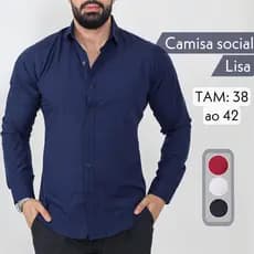 Camisa Social Masculina Slim Lisa Básica Manga Longa Uniforme Fardamento Casual Festa Elegante