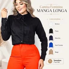 Camisa Social Casual Manga Longa Feminina Elegante Lisa Camisete