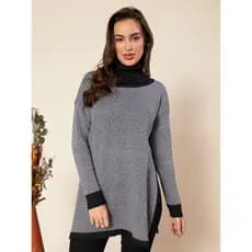 Ponche Blusa Feminino Manga Longa Tricot Ponche Gola Frio