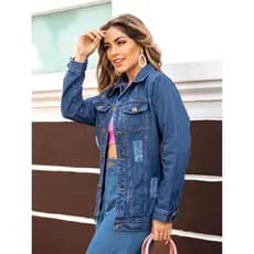 max jaqueta jeans manga longa \ Lançamento 2023 com barra moda feminina