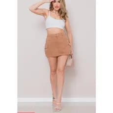 Saia Cargo Feminina Preta Cintura Alta Levanta Bumbum Com Bolso SEM  Lycra Tendência Mini